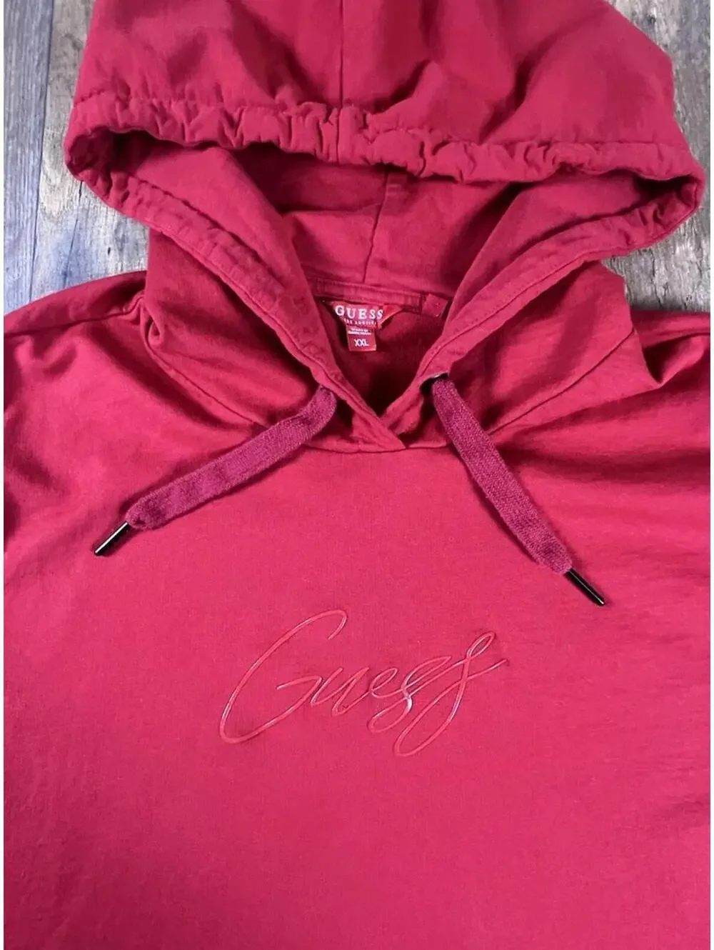 Guess Jeans Y2K Short Sleeve Tee T-shirt Hoodie Red Script XXL Men Guess LA - Picture 3 of 8